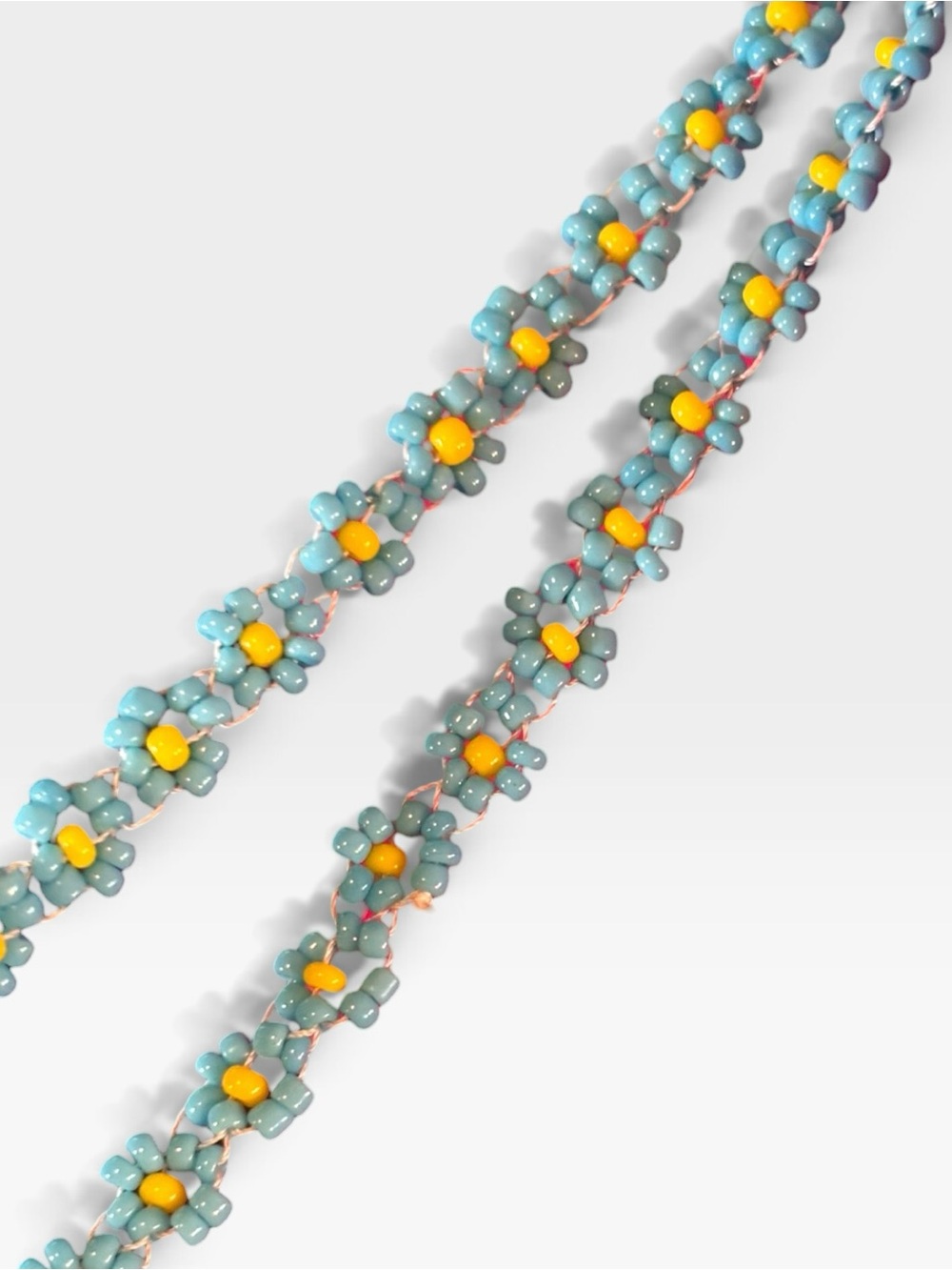 Vintage 70s Turquoise Blue Daisy Chain Beaded Rope Necklace 42" - Picture 4 of 6